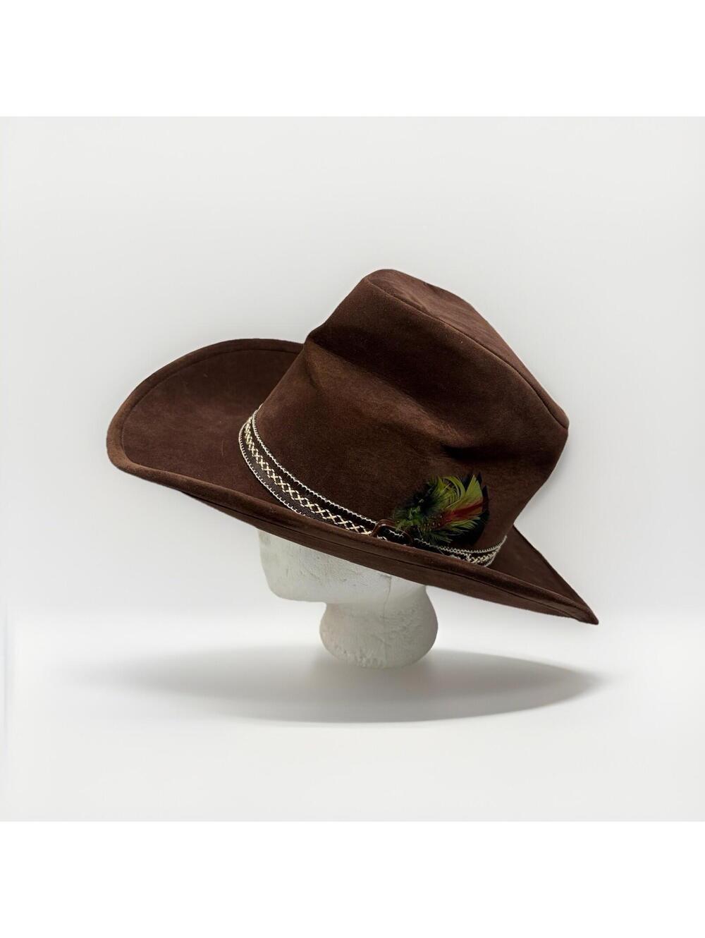vintage Bailey Western Cowboy Hat Brown Felt Feather Band Sz 7 3/8 USA